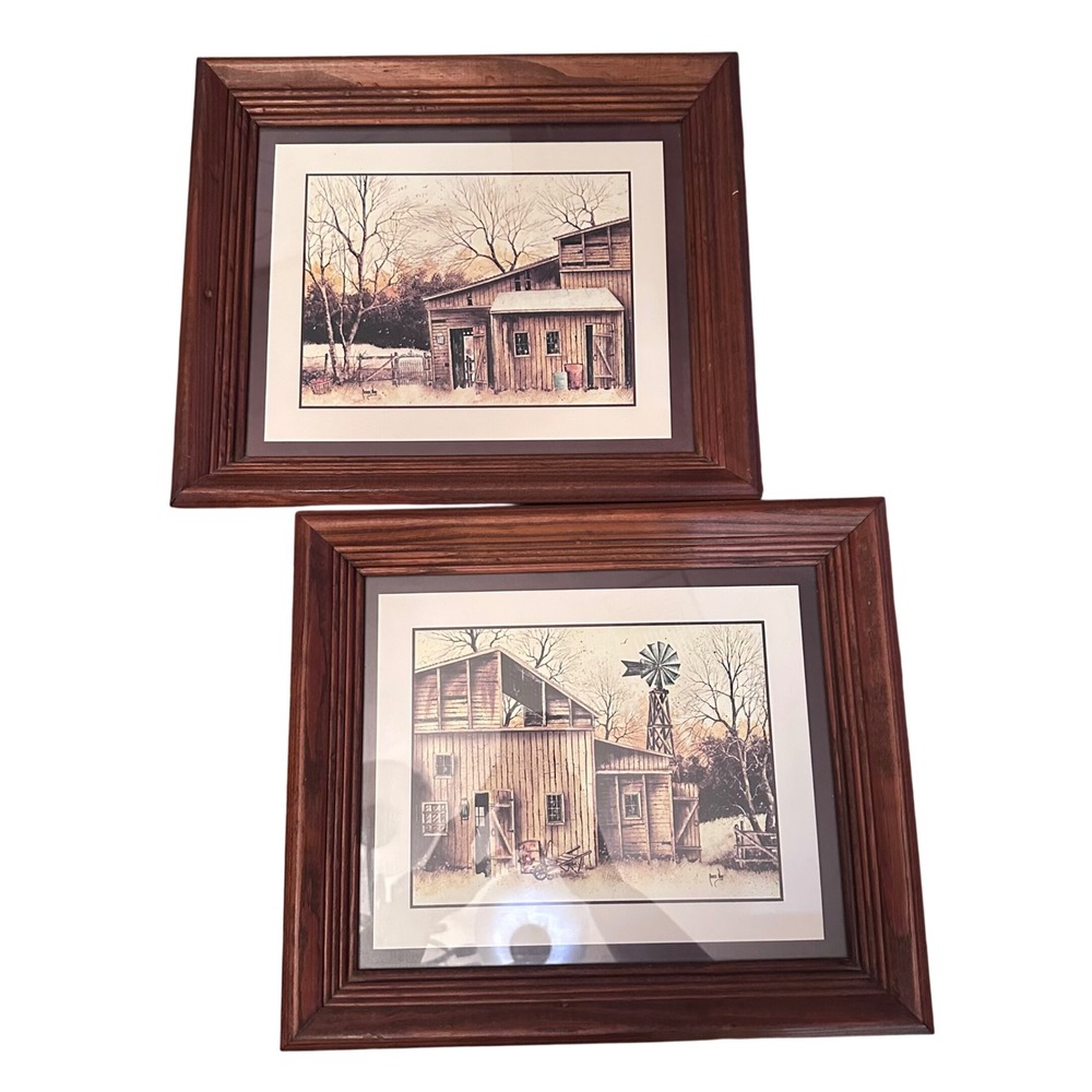 Robert Nidy Framed Art Prints Set 2 Medium Brown Wooden Rustic Barn Windmill